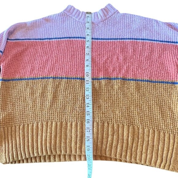 SO Women's Multi Wide Stripe Waffle Knit Pullover Crew Neck Sweater Size L - Picture 6 of 11